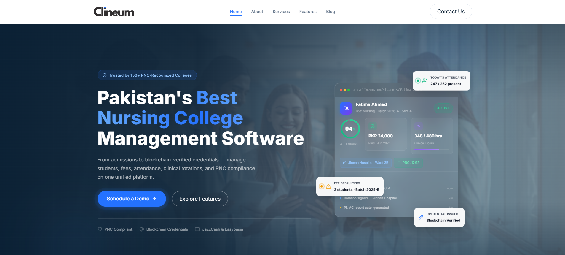 Enterprise Medical College & Hospital ERP for Clineum website preview